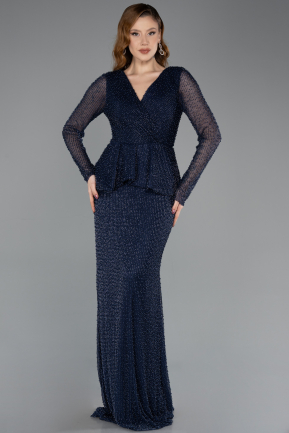 Long Navy Blue Beaded Evening Dress ABU5648
