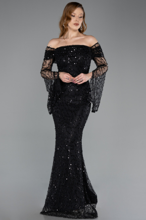 Long Black Scaly Mermaid Evening Gown ABU5623