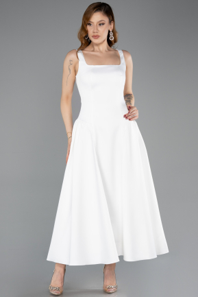 Midi White Satin Cocktail Dress ABK2519