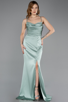 Long Turquoise Satin Prom Gown ABU5646