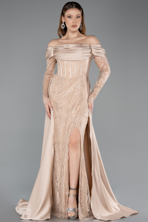 Long Beige Dantelle Evening Dress ABU5653
