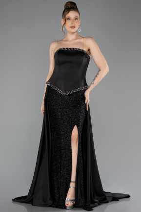Long Black Satin Evening Dress ABU5684
