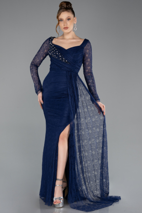 Navy Blue Long Dantelle Evening Dress ABU5588