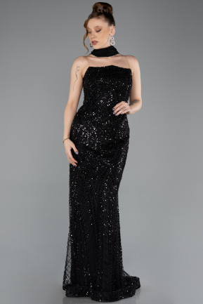 Long Black Beaded Evening Dress ABU5683