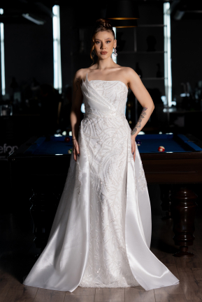 White Long Beaded Evening Dress ABU5511