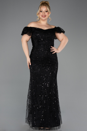 Long Black Beaded Plus Size Evening Dress ABU5548