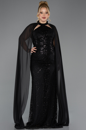 Long Black Plus Size Engagement Dress ABU5596