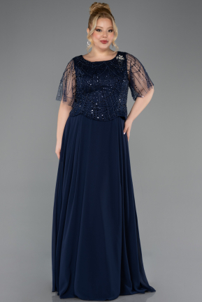Long Navy Blue Chiffon Formal Plus Size Dress ABU5554
