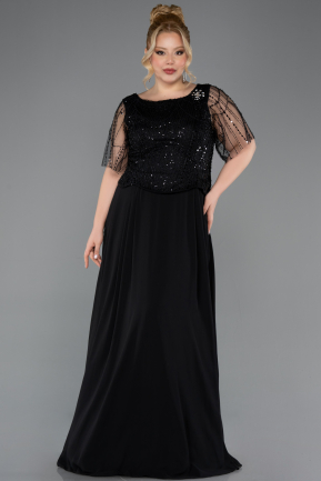 Long Black Chiffon Formal Plus Size Dress ABU5554