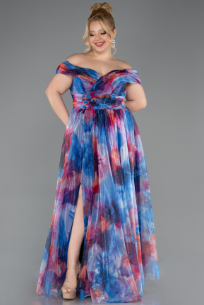 Long Sax Blue Plus Size Evening Gown ABU5263