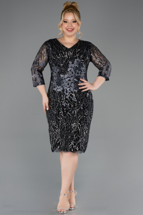 Short Black-Anthracite Scaly Plus Size Evening Dress ABK1284