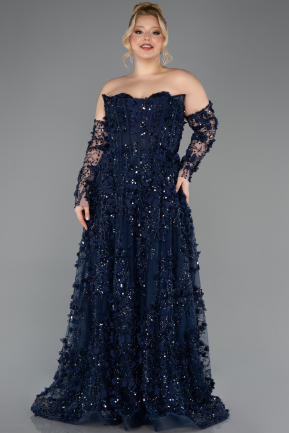 Long Navy Blue Plus Size Engagement Dress ABU5660