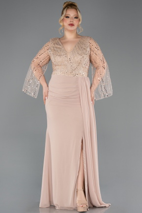 Long Gold Chiffon Plus Size Evening Dress ABU5624