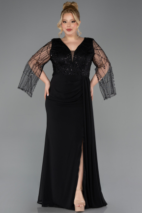 Long Black Chiffon Plus Size Evening Dress ABU5624