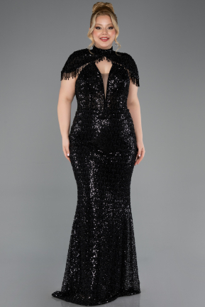 Long Black Beaded Plus Size Evening Gown ABU5698