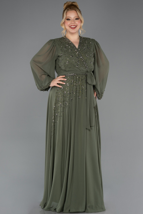 Olive Drab Long Chiffon Plus Size Evening Dress ABU3075