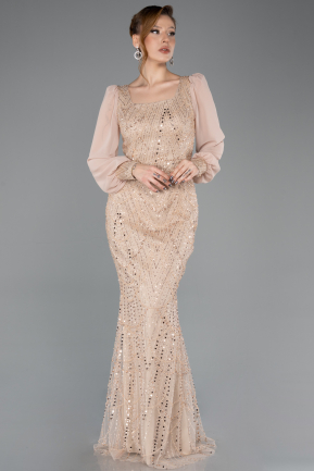 Long Gold Beaded Evening Dress ABU5695