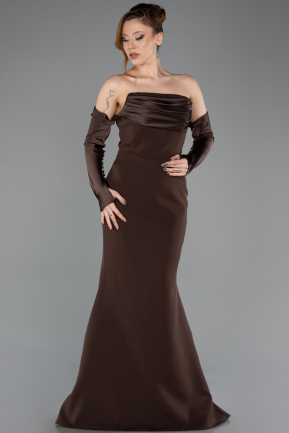 Brown Strapless Sleeve Accessories Long Mermaid Prom Dress ABU4398