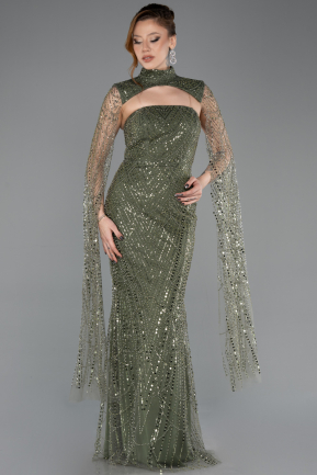 Olive Drab Long Beaded Evening Dress ABU5652