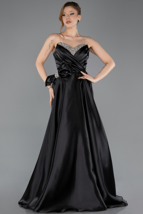 Black Long Satin Evening Dress ABU5541