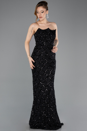 Long Black Scaly Evening Dress ABU5701