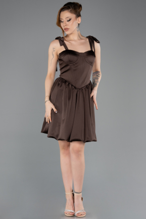 Short Brown Satin Prom Gown ABK2536
