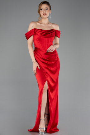 Long Red Satin Prom Gown ABU5709
