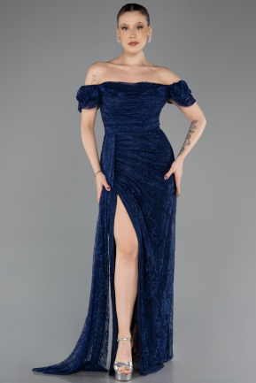 Long Navy Blue Dantelle Evening Dress ABU5728