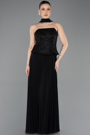 Long Black Chiffon Evening Dress ABU5715