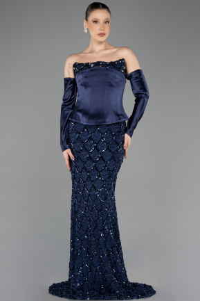 Long Navy Blue Scaly Evening Dress ABU5732