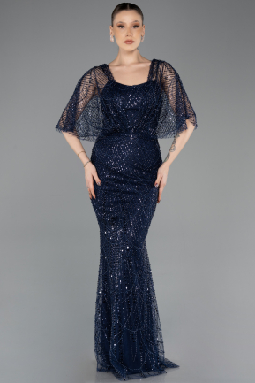 Long Navy Blue Beaded Evening Dress ABU5718