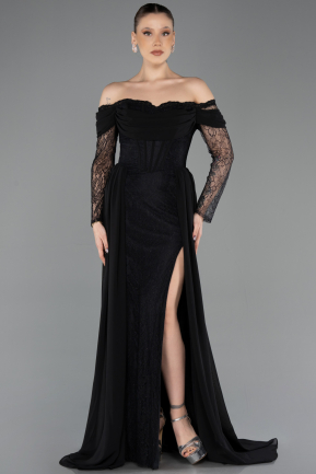 Long Black Dantelle Evening Dress ABU5727