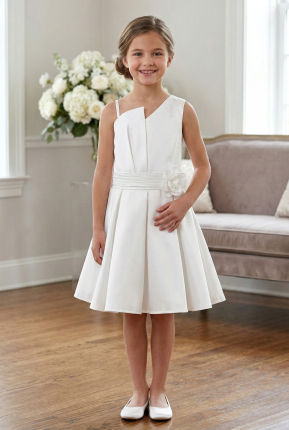 Short White Satin Girl Dress ABK2521