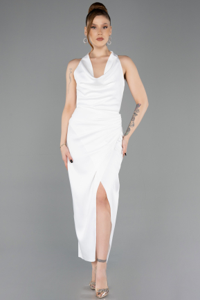 White Midi Satin Party Dress ABK2506