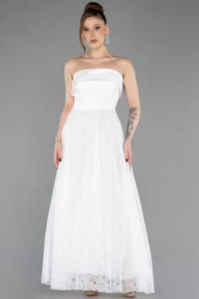 Midi White Dantelle Party Dress ABK2538