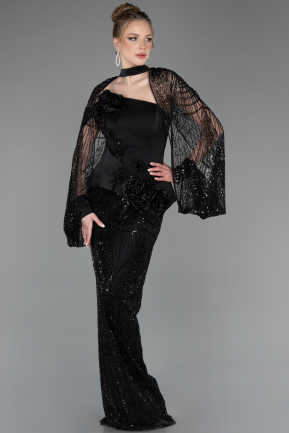 Long Black Beaded Evening Gown ABU5754