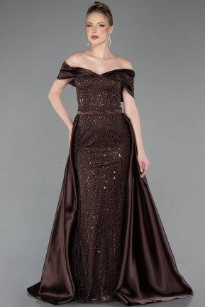 Brown Long Beaded Evening Dress ABU5400