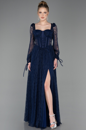 Long Navy Blue Dantelle Evening Dress ABU5797