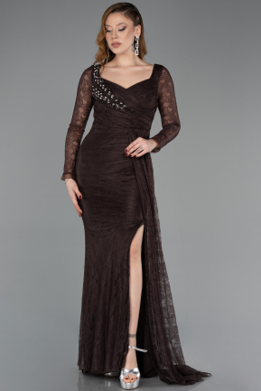 Brown Long Dantelle Evening Dress ABU5588