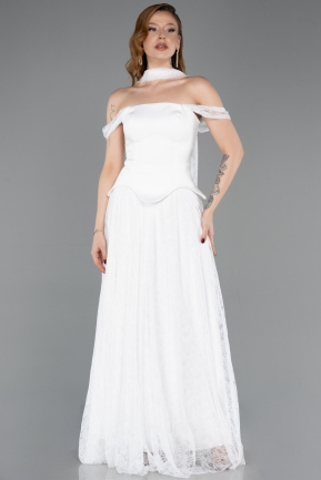 Long White Dantelle Evening Dress ABU5799
