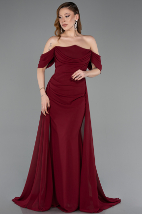 Long Burgundy Chiffon Prom Gown ABU5826