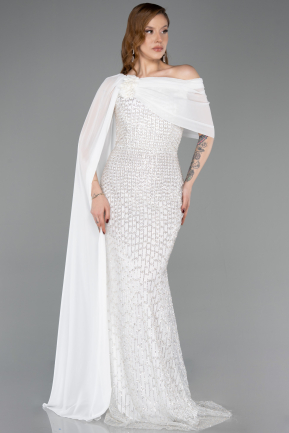 Long White Beaded Evening Dress ABU5816