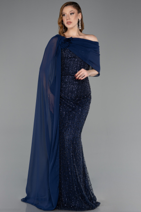 Long Navy Blue Beaded Evening Dress ABU5816