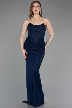 Long Navy Blue Dantelle Evening Dress ABU5817
