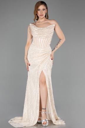 Long Beige Dantelle Evening Dress ABU5771
