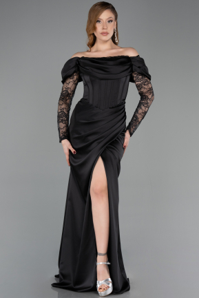 Long Black Satin Evening Dress ABU5829