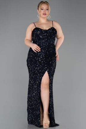 Long Navy Blue Scaly Plus Size Evening Dress ABU5818
