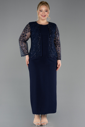 Midi Navy Blue Plus Size Evening Dress ABK2418