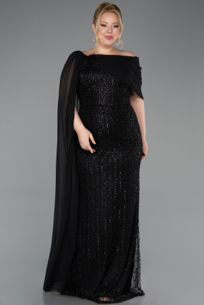 Long Black Beaded Plus Size Evening Dress ABU5819