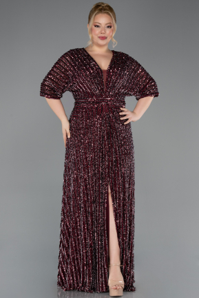 Long Burgundy Scaly Plus Size Evening Gown ABU5846